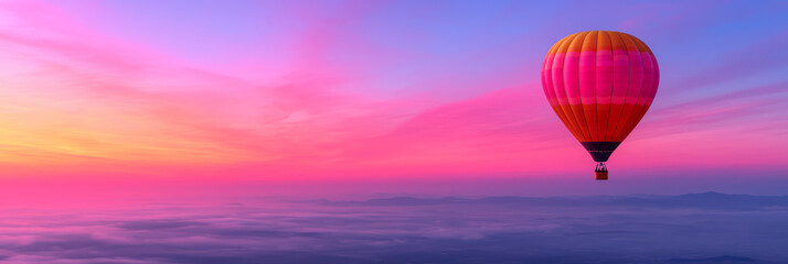 Poster - A delicate hot-air balloon shaped like a golden droplet of honey, floating silently over a
