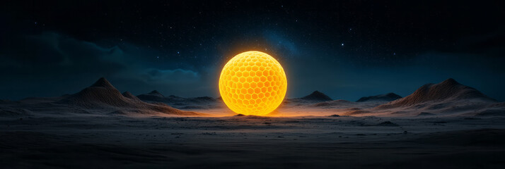 Poster - A fantastical honeycomb structure emerging from a balloonâ€™s surface, drifting quietly in a vast,