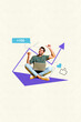 © deagreez - Vertical art trend collage of happy blogger man hold laptop arrow development statistics like reaction social media progress