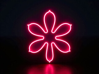 Wall Mural - neon a neon pink flower with a black background. the flower is lit up and he is glowing