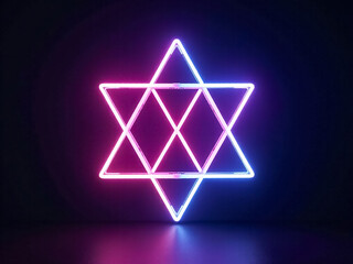 Wall Mural - neon a neon sign of a star with blue and pink lights. the sign is lit up and is glowing in the dark