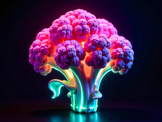 Wall Mural - neon a large, neon pink broccoli that is the main subject. the broccoli is glowing