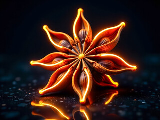 Wall Mural - neon a close up of a flower with a bright orange center. the flower is surrounded by a dark backgrou