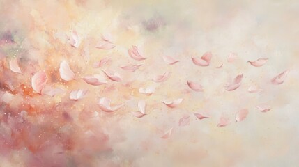 Canvas Print - Soft pink and cream sky with translucent petals drifting and sparkles of light