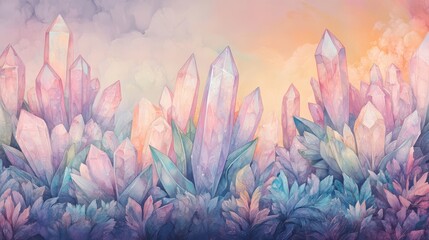 Canvas Print - Crystal tulips growing from a glowing mineral-rich ground catching the light like prisms
