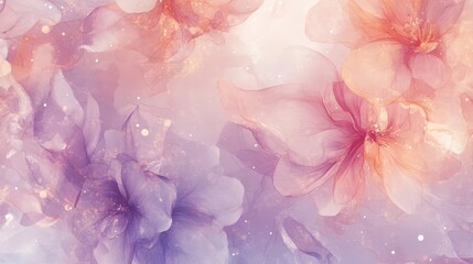 Canvas Print - Soft floral shapes flowing into a pastel gradient with tiny glowing specks enhancing depth