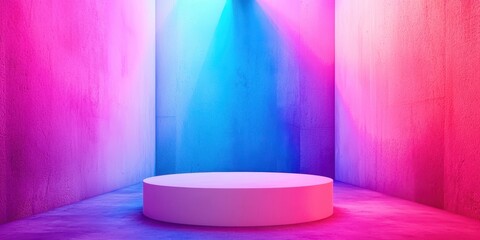 Wall Mural - White pedestal is in a room with a blue wall
