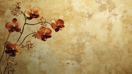 Canvas Print - Orchids in Art Nouveau style with intricate gold accents on an antique-paper backdrop