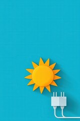 Wall Mural - renewable energy connection, plug inserted into bright solar sun icon.