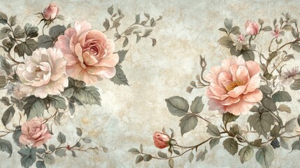 Wall Mural - Victorian floral pattern with roses peonies and ivy in pastel tones