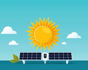Wall Mural - renewable energy future, sun with power socket integrated.