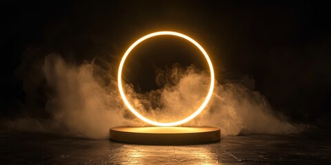 Wall Mural - glowing circle of smoke is in the center of a stage