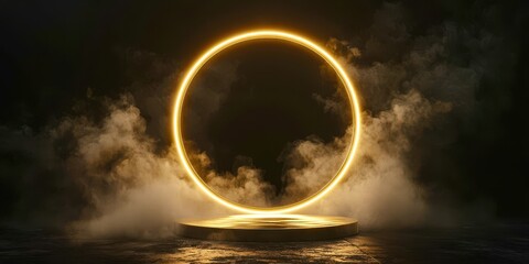 Wall Mural - large glowing circle is in the air with smoke surrounding it