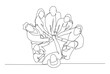 © Creative BD07 - One single line drawing group of young happy business people unite their hands together to form a circle shape symbol, top view. Trendy teamwork concept.