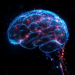 Leinwandbilder - Abstract digital brain visualization with artificial intelligence, glowing neural connections, futuristic tech, vibrant neon colors, hightech digital art