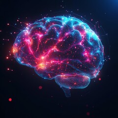Leinwandbilder - Abstract digital brain visualization with artificial intelligence, glowing neural connections, futuristic tech, vibrant neon colors, hightech digital art
