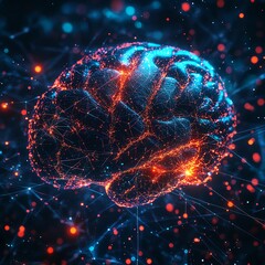 Leinwandbilder - Abstract digital brain visualization with artificial intelligence, glowing neural connections, futuristic tech, vibrant neon colors, hightech digital art