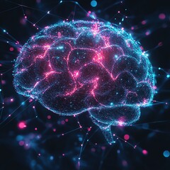 Leinwandbilder - Abstract digital brain visualization with artificial intelligence, glowing neural connections, futuristic tech, vibrant neon colors, hightech digital art