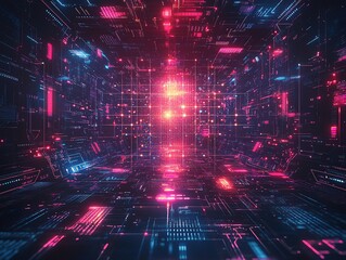 Leinwandbilder - Abstract futuristic digital brain with glowing neural pathways, artificial intelligence, advanced technology concepts, vibrant colors, digital matrix elements, hightech design