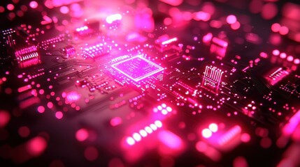 Circuit board glowing bright, futuristic