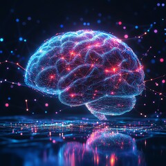 Leinwandbilder - Futuristic digital brain visualization with AIdriven neural networks, abstract technology, glowing connections, artificial intelligence concept, vibrant neon hues