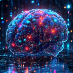 Leinwandbilder - Futuristic digital brain with complex neural networks, artificial intelligence, abstract glowing technology, hightech circuits and data streams, vibrant colors