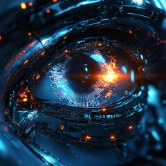 Aufkleber - Futuristic robot eye with bright illuminated light, digital circuits, hightech mechanical design, glowing advanced technology, AI vision, futuristic atmosphere