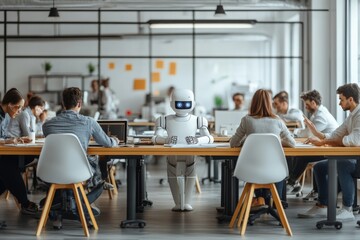 Poster - Robot assists in collaborative workspace during team meeting in modern office environment