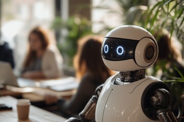 Leinwandbilder - Robot assists humans in a modern office setting during the daytime