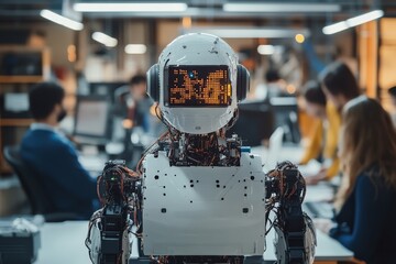 Leinwandbilder - Robotic assistant interacts with team in modern office environment during busy workday