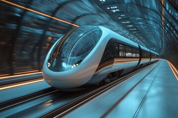 Aufkleber - High-speed train traveling through a futuristic tunnel with illuminated details