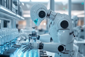 Leinwandbilder - Robotic assistant working in a modern laboratory conducting research experiments with precision and care