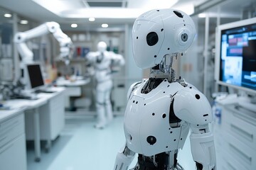 Leinwandbilder - Advanced humanoid robots in a modern research lab showcasing robotics development and innovation
