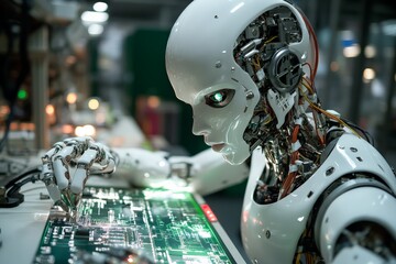 Leinwandbilder - Robot assembly in a high-tech laboratory focused on advanced technology and electronics on a busy workday