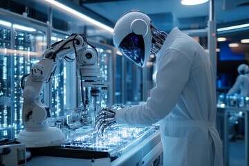 Leinwandbilder - Advanced robot working meticulously in a high-tech laboratory setting during a futuristic research session
