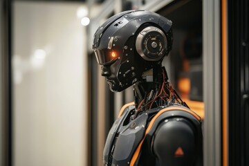 Aufkleber - Innovative humanoid robot in a modern tech environment with intricate design and wiring details