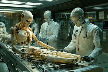 Leinwandbilder - Future of robotics and biomedicine explored with humanoid androids in a high-tech laboratory