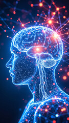Aufkleber - Dynamic digital illustration of a glowing brain with neural connections, depicting technological and scientific themes, emphasizing neural networks, innovation, and data processing