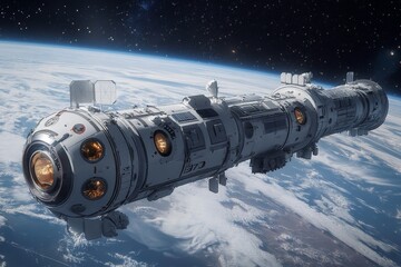 Aufkleber - Space station floating above Earth with visible details and solar panels during a clear day
