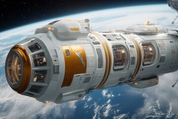 Aufkleber - Exploration of new frontiers with a modern spacecraft orbiting Earth in the vastness of space