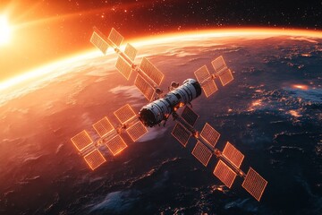 Aufkleber - International Space Station orbits Earth during sunset with solar panels illuminated by sunlight