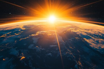 Poster - Stunning sunrise over Earth captured from space showcasing vibrant colors and distant stars