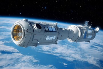 Aufkleber - Space habitat module orbiting Earth captures stunning view of our planet from above