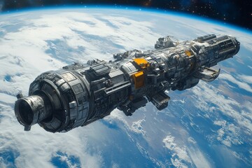 Aufkleber - Spacecraft floating above Earth with detailed design and vibrant colors during daylight hours