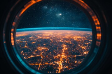 Aufkleber - View of Earth from space showing illuminated cities and the curvature of the planet at night