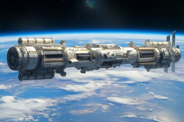Aufkleber - Spaceship traveling above Earth during a clear day showcasing stunning views of the planet and its atmosphere