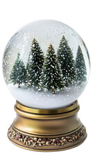 Aufkleber - Snow globe featuring falling snow over miniature pine forest, transparent background, ideal winter holiday decorative scene