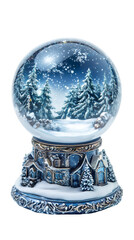 Aufkleber - Christmas snow globe with snowy forest and village inside, falling snow, transparent background, perfect for christmas greeting cards