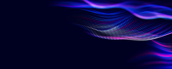 Wall Mural - abstract wave of particles. big data digital flow concept. llm learning process, ai technology. quan