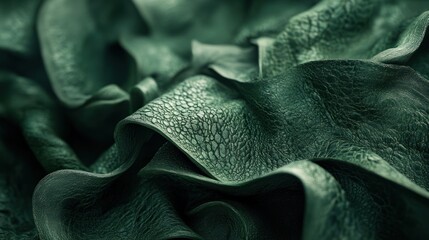 Textured green leather folds close-up